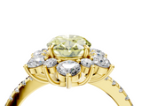 Yellow gold Fancy Yellow Oval  Cut Diamond Floral Halo Pave Band with Prong Setting_40