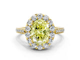 Yellow gold Fancy Yellow Oval Cut Diamond Floral Halo Ring with Pavé Band and Prong Setting_3