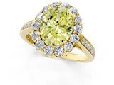 Yellow gold Fancy Yellow Oval Cut Diamond Floral Halo Ring with Pavé Band and Prong Setting_4