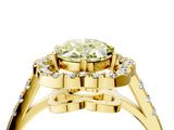 Yellow gold Fancy Yellow Oval Cut Diamond Floral Halo Split Shank Prong Setting Ring_4