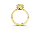 Yellow gold Fancy Yellow Oval Cut Diamond Halo Pave Band with Four-Prong Setting_6