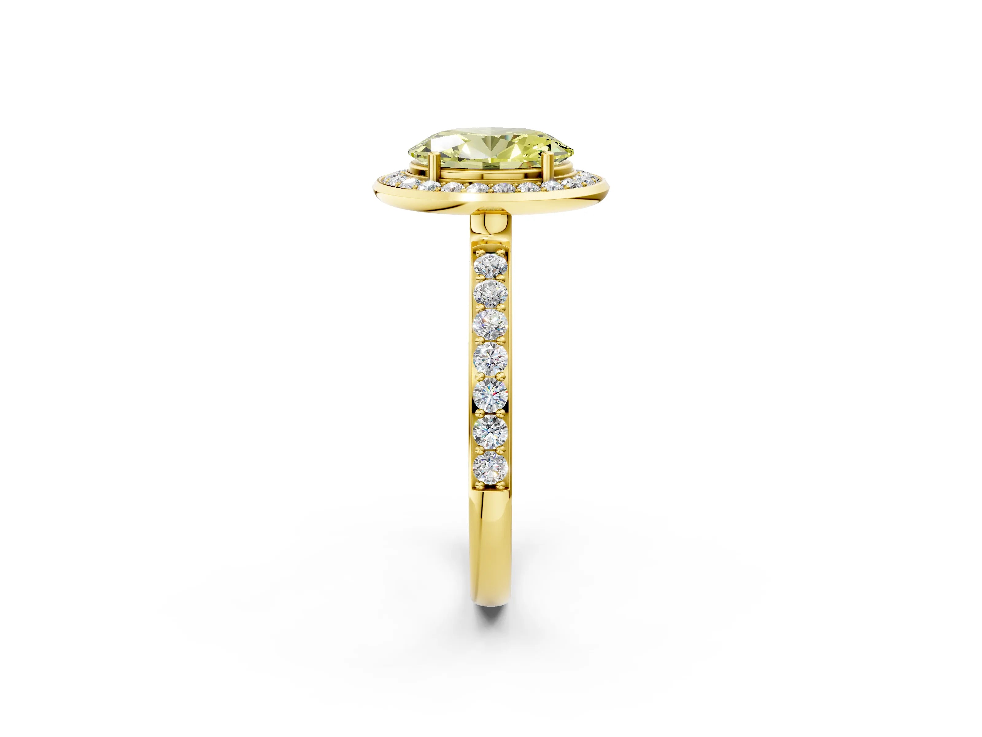 Yellow gold Fancy Yellow Oval Cut Diamond Halo Ring with Bezel Frame and Pavé Band_2
