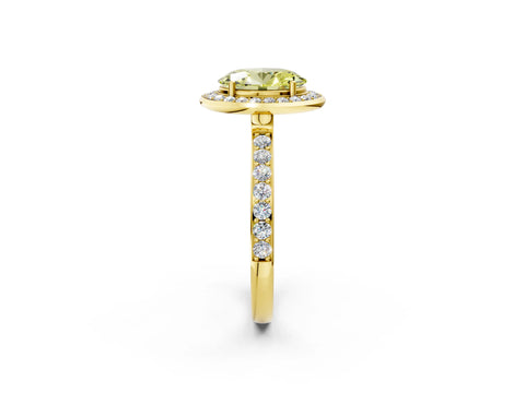 Yellow gold Fancy Yellow Oval Cut Diamond Halo Ring with Bezel Frame and Pavé Band_2