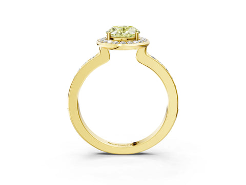 Yellow gold Fancy Yellow Oval Cut Diamond Halo Ring with Bezel Frame and Pavé Band_3