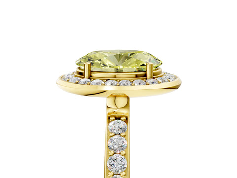 Yellow gold Fancy Yellow Oval Cut Diamond Halo Ring with Bezel Frame and Pavé Band_5