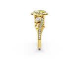 Yellow gold Fancy Yellow Oval Cut Diamond Halo Ring with Milgrain Pavé Band and Four-Prong Setting_56