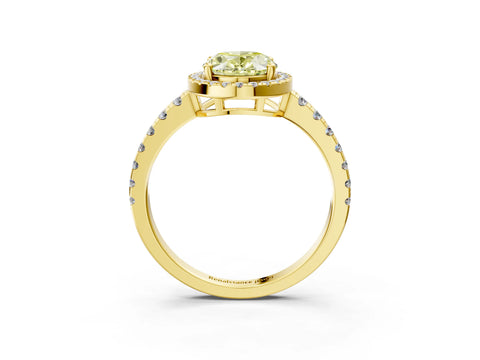 Yellow gold Fancy Yellow Oval Cut Diamond Halo Ring with Pavé Band and Four-Prong Setting_3