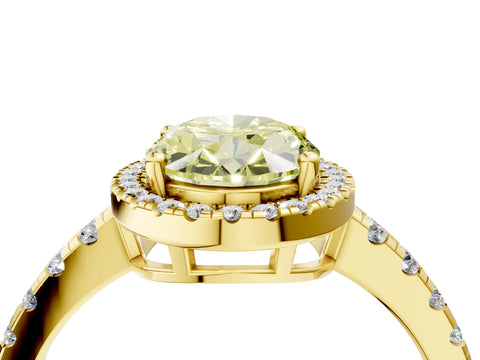 Yellow gold Fancy Yellow Oval Cut Diamond Halo Ring with Pavé Band and Four-Prong Setting_4