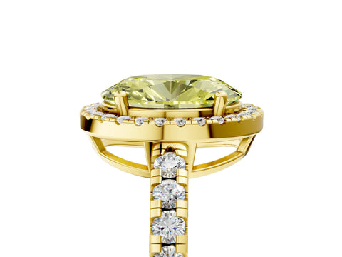 Yellow gold Fancy Yellow Oval Cut Diamond Halo Ring with Pavé Band and Four-Prong Setting_5