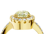 Yellow gold Fancy Yellow Oval Cut Diamond Halo Ring with Pavé Band and Prong Setting_4