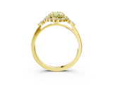 Yellow gold Fancy Yellow Oval Cut Diamond Halo Ring with Pear Side Stones and Prong Setting_57
