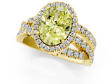 Yellow gold Fancy Yellow Oval Cut Diamond Halo Ring with Round Split Shank and Prong Setting_49