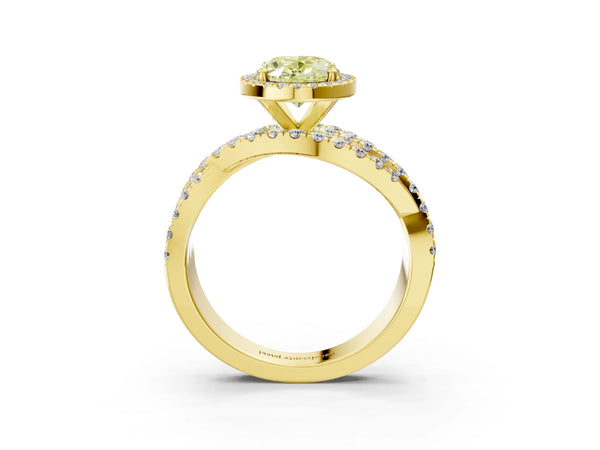 Yellow Gold Oval Halo Engagement Ring Setting for Fancy Yellow Center with Twisted Pave Split Shank