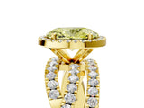 Yellow gold Fancy Yellow Oval Cut Diamond Halo Ring with Round Split Shank and Prong Setting_53