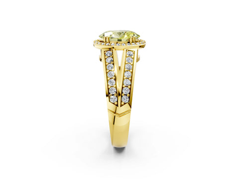 Yellow gold Fancy Yellow Oval Cut Diamond Halo Ring with Split Shank Pavé Band and Four-Prong Setting_2