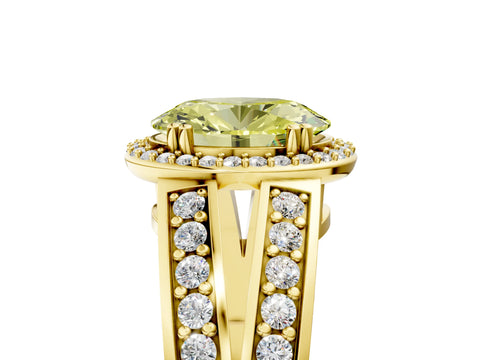 Yellow gold Fancy Yellow Oval Cut Diamond Halo Ring with Split Shank Pavé Band and Four-Prong Setting_5