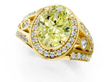 Yellow gold Fancy Yellow Oval Cut Diamond Halo Ring with Split Shank and Bezel Accents and Four-Prong Setting_1