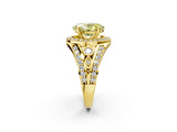Yellow gold Fancy Yellow Oval Cut Diamond Halo Ring with Split Shank and Bezel Accents and Four-Prong Setting_2