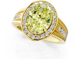 Yellow gold Fancy Yellow Oval Cut Diamond Halo Ring with Split Shank and Bezel Accents and Prong Setting_1
