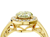 Yellow gold Fancy Yellow Oval Cut Diamond Halo Ring with Split Shank and Bezel Accents and Prong Setting_4
