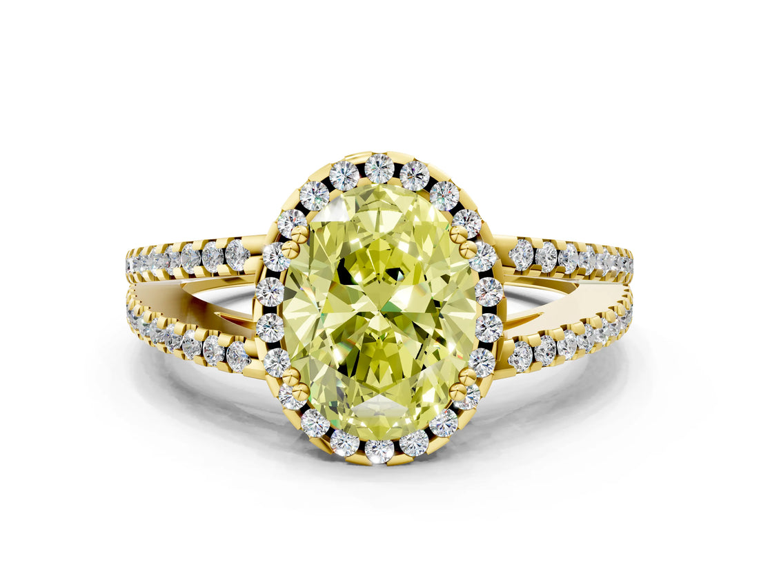 Yellow gold Fancy Yellow Oval Cut Diamond Halo Split Shank Engagement Ring_39