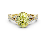 Yellow gold Fancy Yellow Oval Cut Diamond  Halo Twist Band Solitaire Prong Setting Ring_24