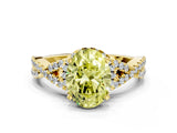 Yellow gold Fancy Yellow Oval Cut Diamond  Halo Twist Band Solitaire Prong Setting Ring_42
