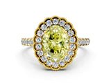 Yellow gold Fancy Yellow Oval  Cut Diamond Milgrain Floral Halo Engagement Ring with Pavé Band_15