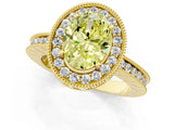 Yellow gold Fancy Yellow Oval Cut Diamond Milgrain Halo Engagement Ring with Round Pavé Band and Prong Setting_13