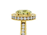 Yellow gold Fancy Yellow Oval Cut Diamond Milgrain Halo Engagement Ring with Round Pavé Band and Prong Setting_17