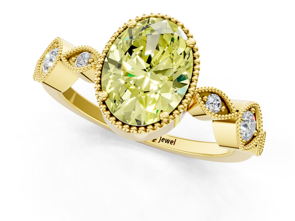 Yellow gold Fancy Yellow Oval  Cut Diamond Milgrain Marquise Band with Prong Setting
