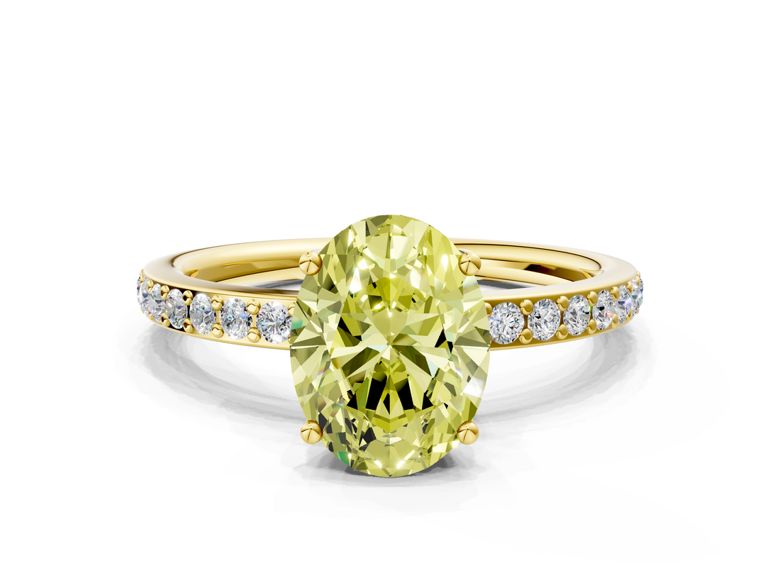 Yellow gold Fancy Yellow Oval  Cut Diamond Pavé Band Ring with Four-Prong Setting_23