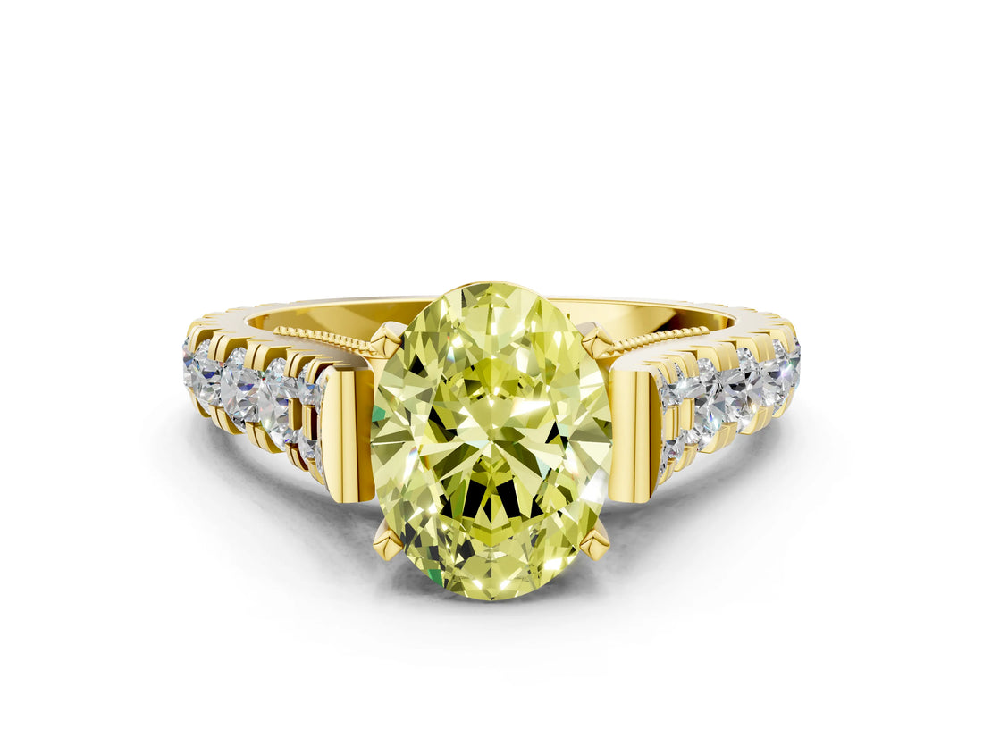 Yellow gold Fancy Yellow Oval  Cut Diamond Pavé Band Solitaire with Four-Prong Setting_15