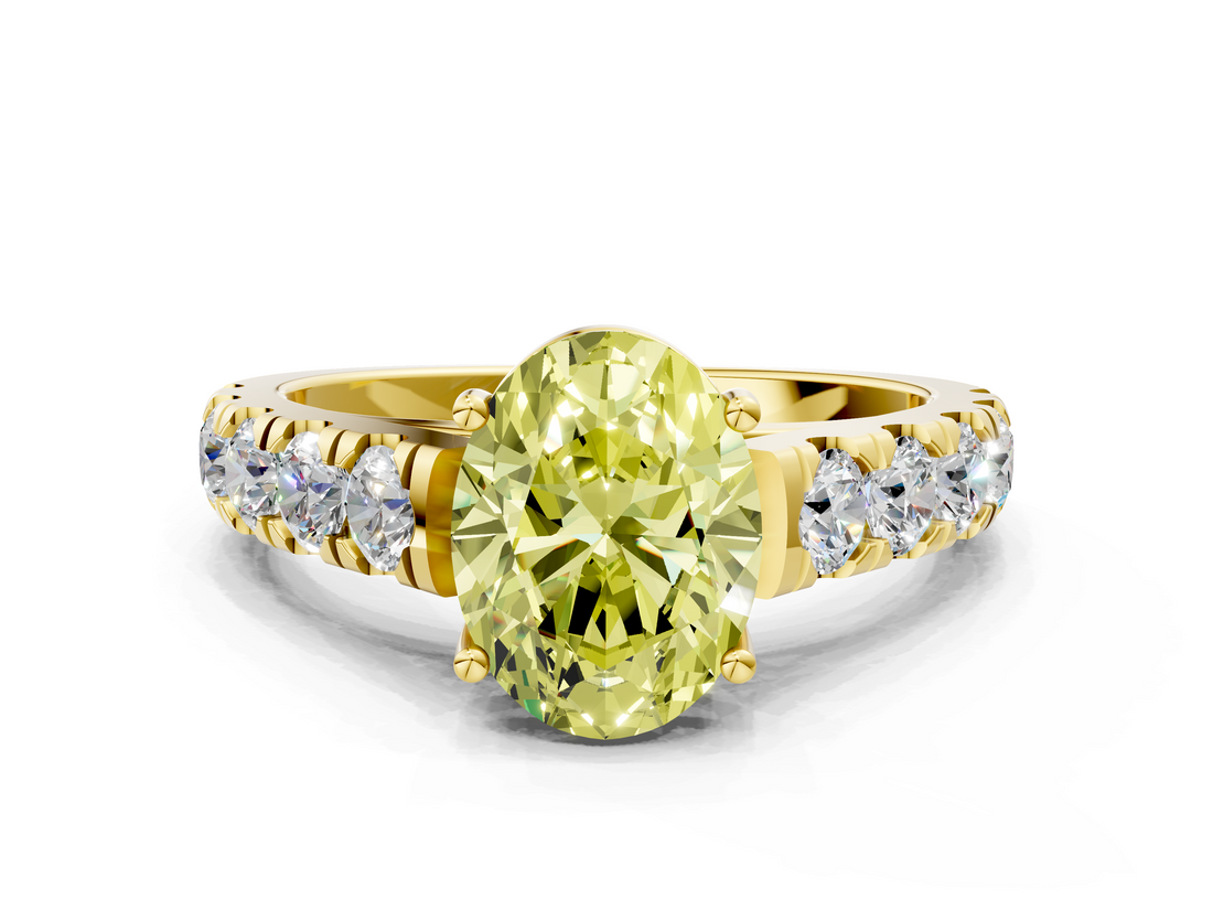 Yellow gold Fancy Yellow Oval  Cut Diamond Pavé Band Solitaire with Four-Prong Setting_3
