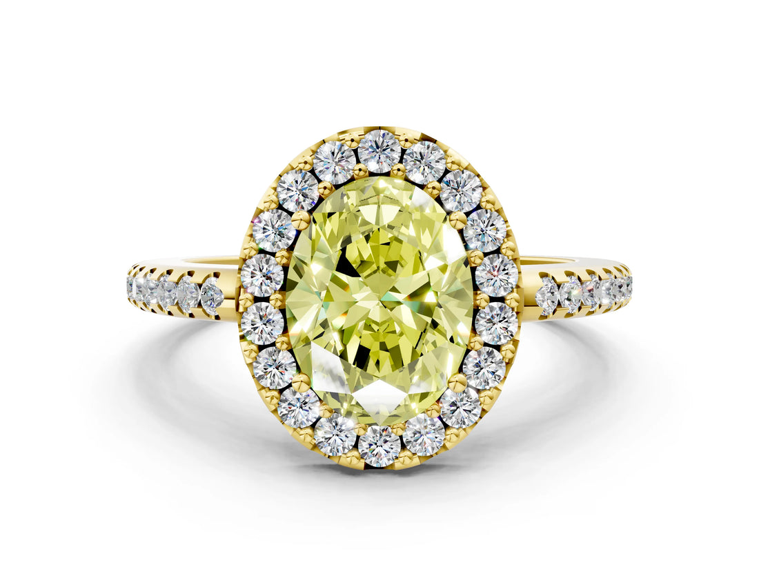 Yellow gold Fancy Yellow Oval Cut Diamond Pavé Halo Ring with Four-Prong Setting_36