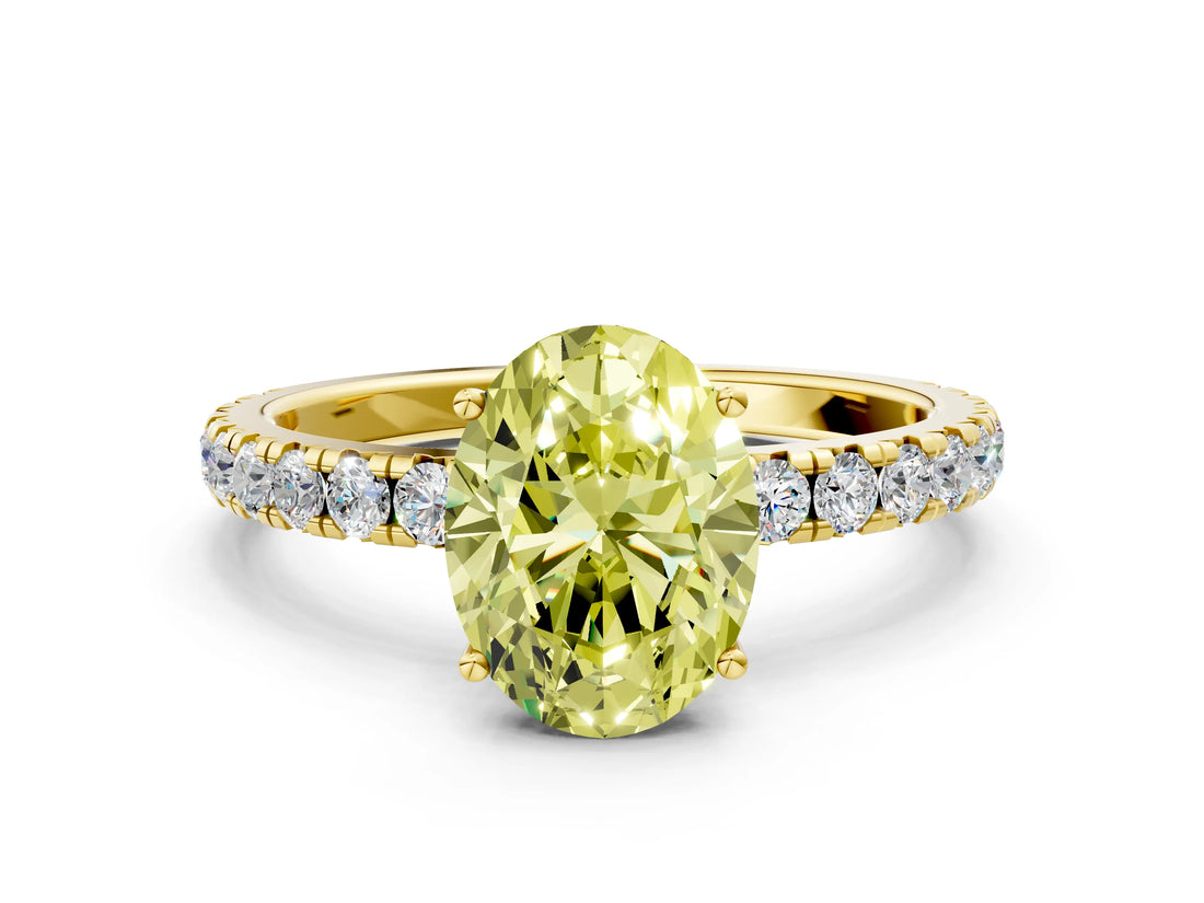 Yellow gold Fancy Yellow Oval Cut Diamond Pavé Solitaire Engagement Ring with Four-Prong Setting_88