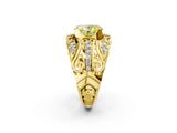 Yellow gold Fancy Yellow Oval Cut Diamond Pave Art Deco Split Shank Ring with Four-Prong Setting_2