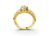 Yellow gold Fancy Yellow Oval Cut Diamond Pave Art Deco Split Shank Ring with Four-Prong Setting_3