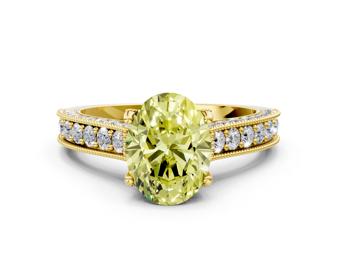 Yellow gold Fancy Yellow Oval  Cut Diamond Pave Band with Four-Prong Setting_36