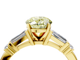 Yellow gold Fancy Yellow Oval  Cut Diamond Ring with Baguette Side Stones, Channel Set Band, and Four-Prong Setting_7