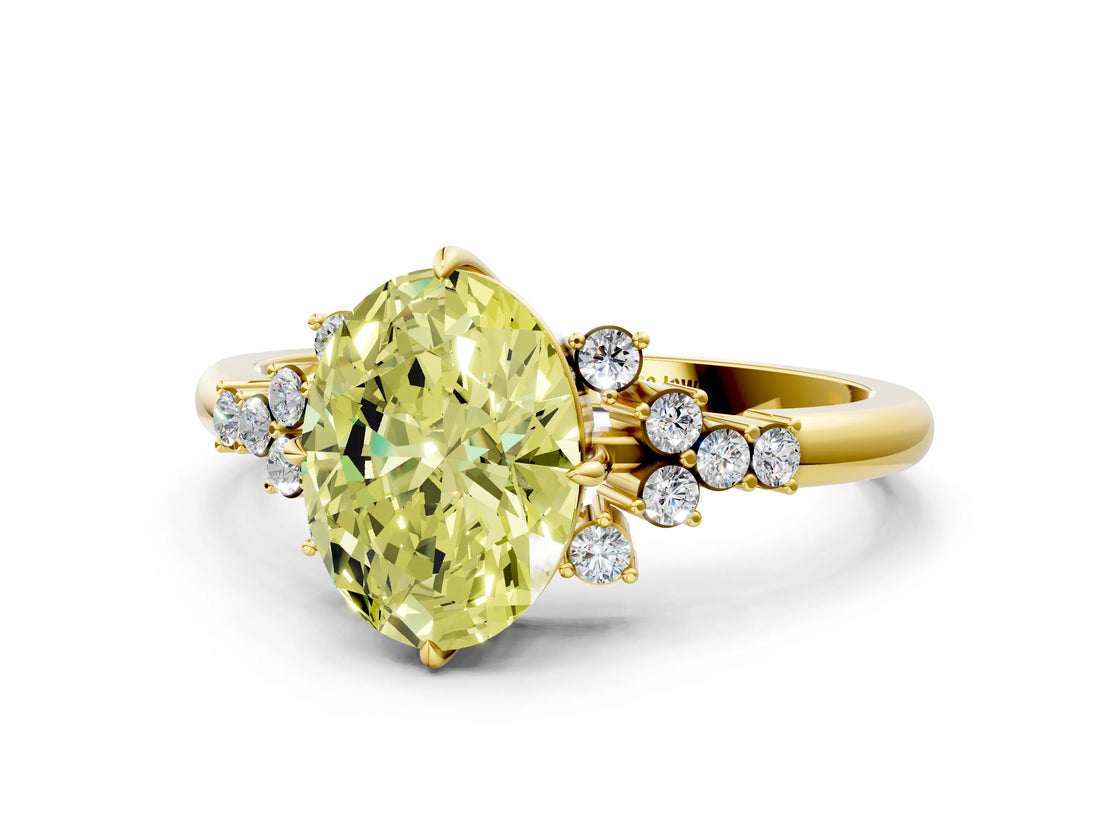 Yellow gold Fancy Yellow Oval Cut Diamond Ring with Side Stones and Four-Prong Setting_12