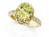 Yellow gold Fancy Yellow Oval Cut Diamond Scalloped Halo Engagement Ring with Round Shared Prong Band_13