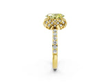 Yellow gold Fancy Yellow Oval Cut Diamond Scalloped Halo Engagement Ring with Round Shared Prong Band_14