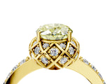 Yellow gold Fancy Yellow Oval Cut Diamond Scalloped Halo Engagement Ring with Round Shared Prong Band_16