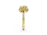 Yellow gold Fancy Yellow Oval Cut Diamond Scalloped Halo Engagement Ring with Round Shared Prong Band_26