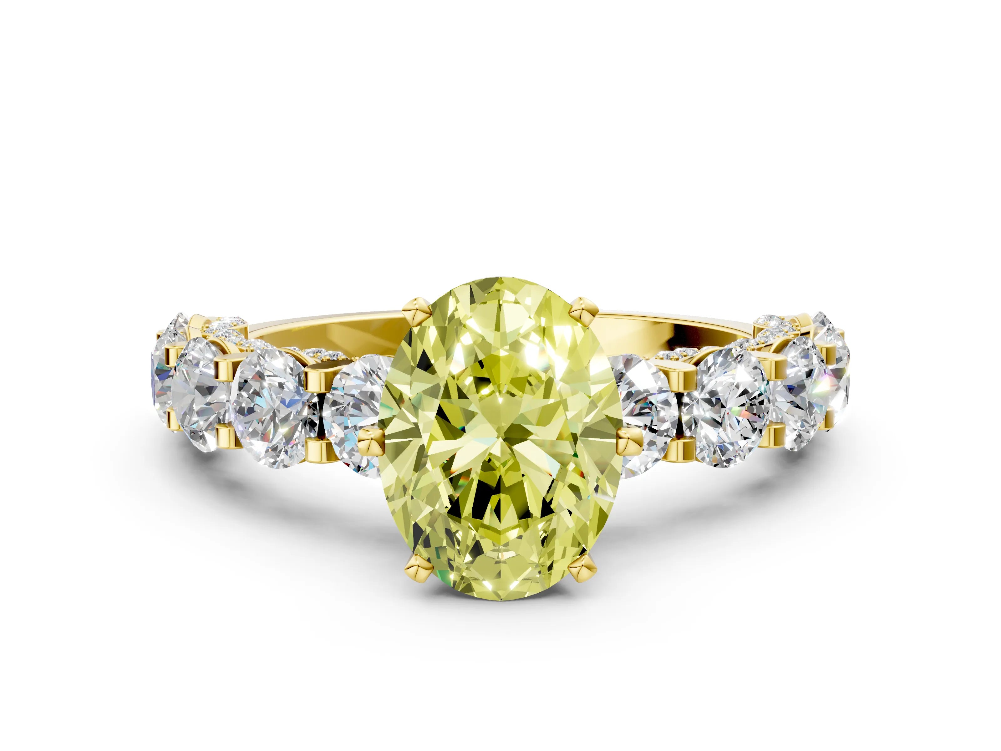 Yellow gold Fancy Yellow Oval Cut Diamond Side Stone Engagement Ring with Four-Prong Setting_24