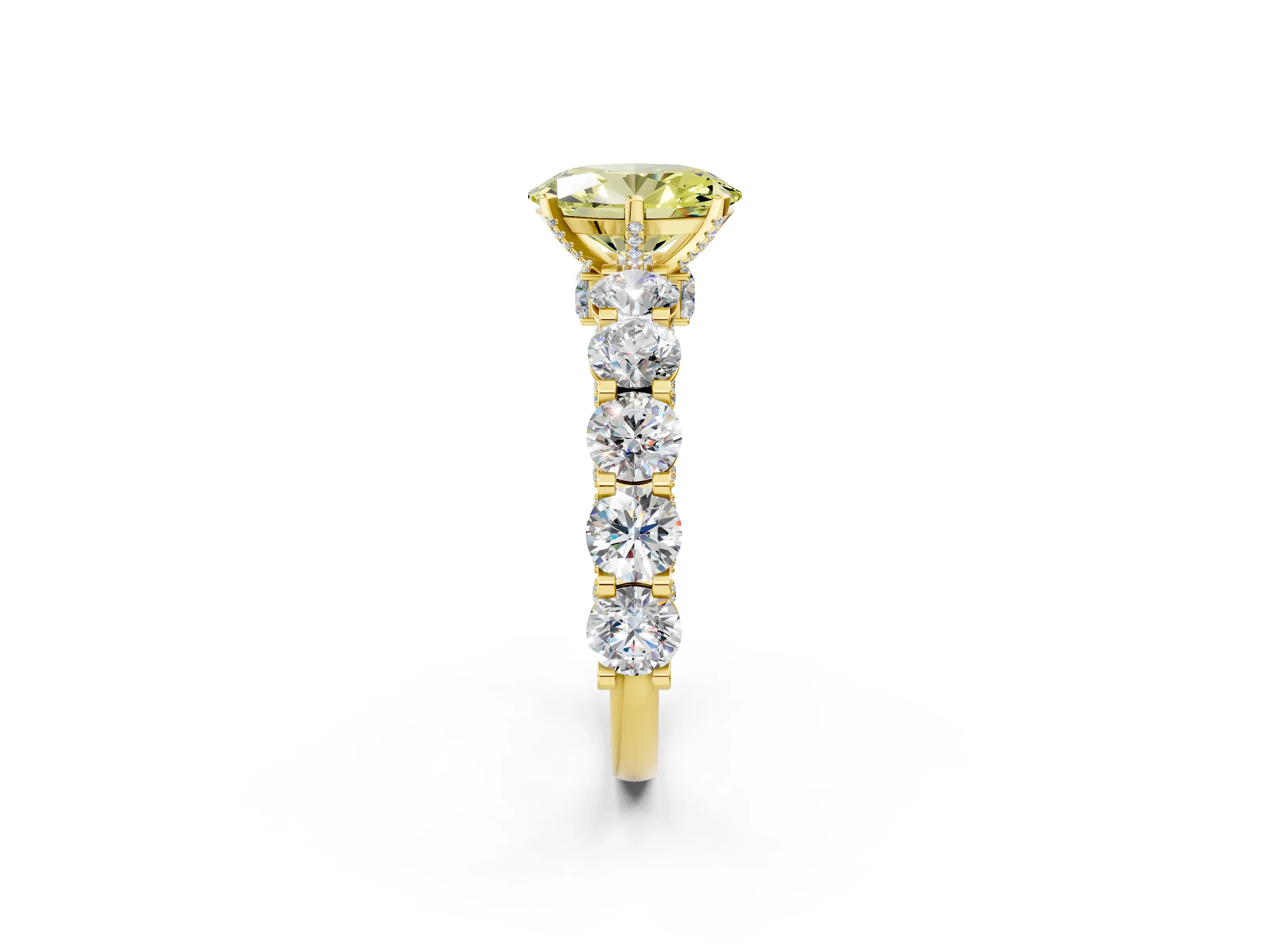 Yellow gold Fancy Yellow Oval Cut Diamond Side Stone Engagement Ring with Four-Prong Setting_26
