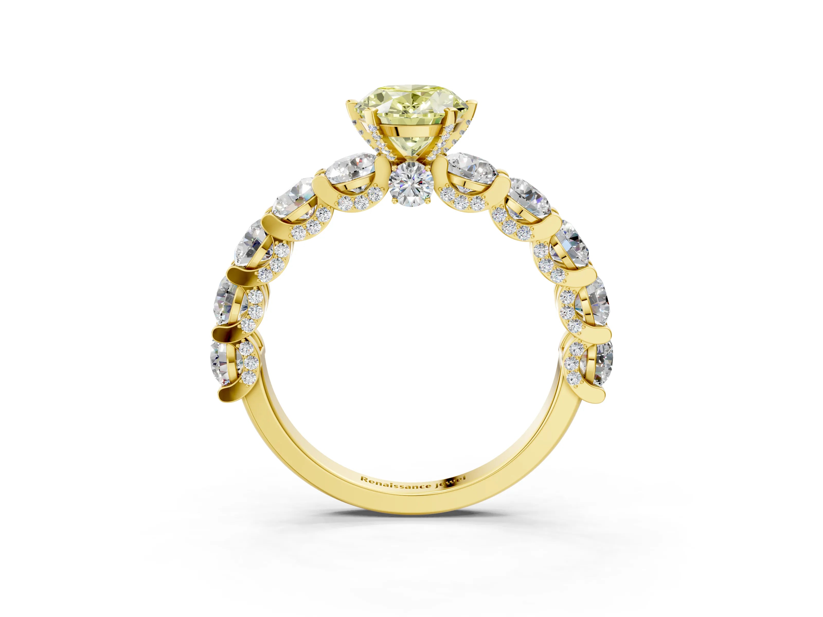 Yellow gold Fancy Yellow Oval Cut Diamond Side Stone Engagement Ring with Four-Prong Setting_27