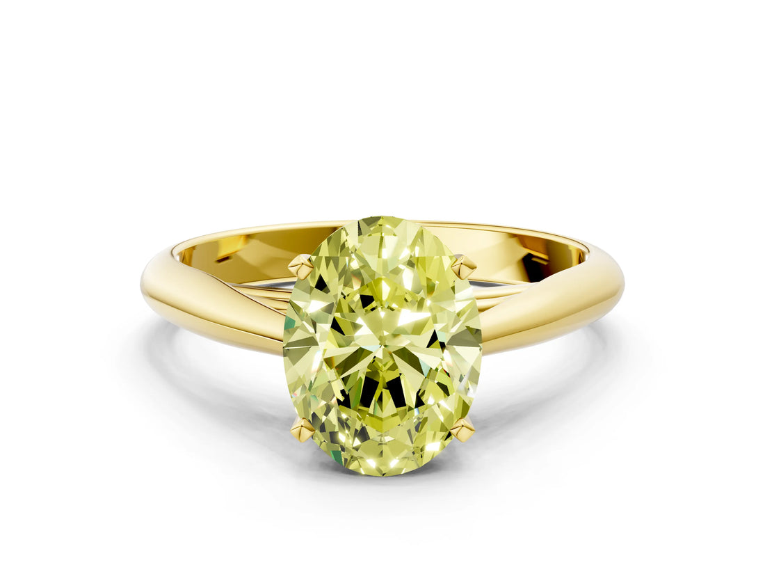 Yellow gold Fancy Yellow Oval Cut Diamond Solitaire Engagement Ring with Cathedral Setting and Four-Prong Mount_109