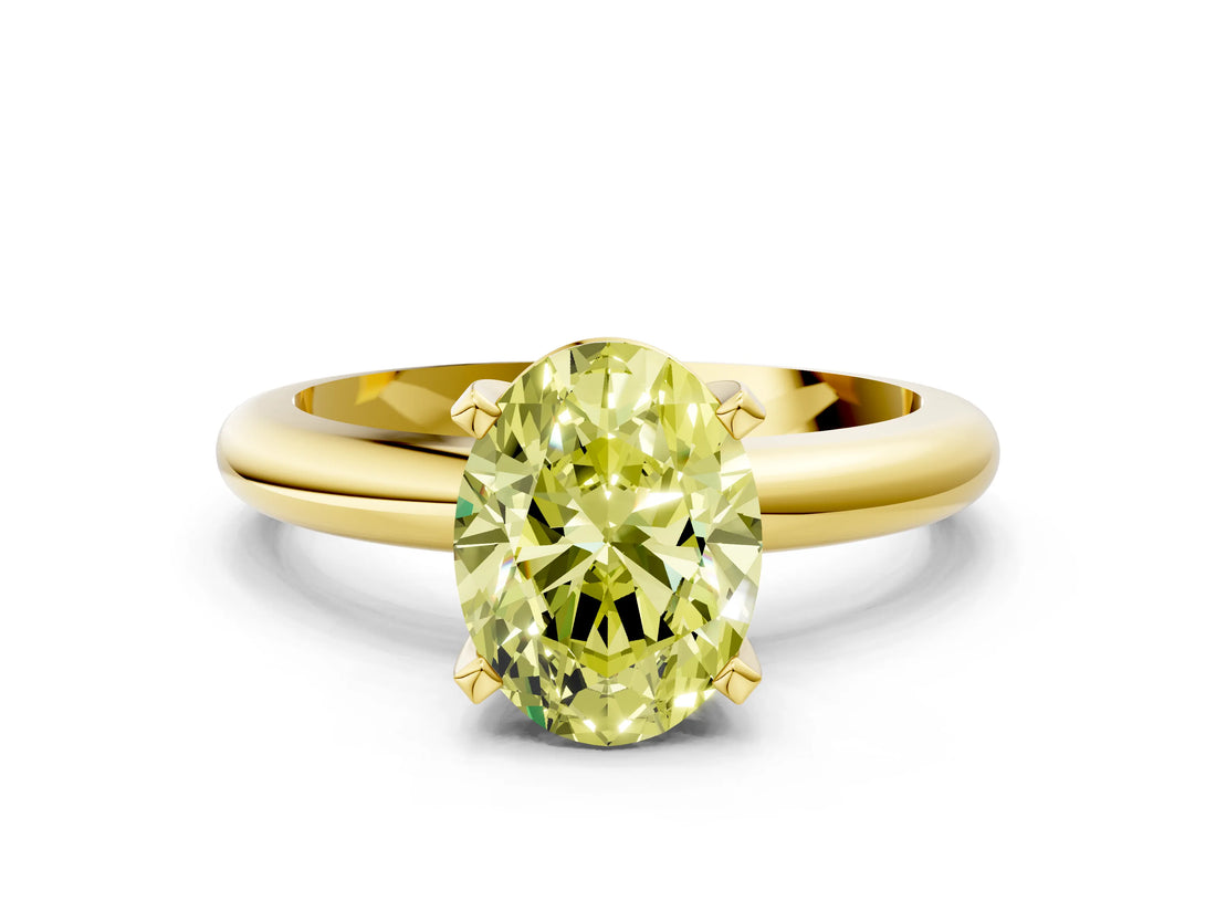 Yellow gold Fancy Yellow Oval Cut Diamond Solitaire Engagement Ring with Round Band and Four-Prong Setting_157